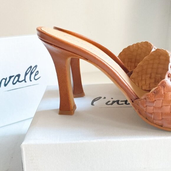 L'Intervalle Caramel Brown Woven Braided Square toe High  Heel Slides 41 - Picture 5 of 8